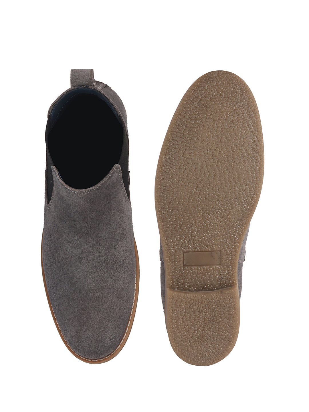 Men Grey Suede Leather High Ankle Slip-On Chelsea Boot with Cushioned Insole|Anti Skid Honey TPR Sole|Shoe for Winter Outfits, Office, Travel, Semi Formal