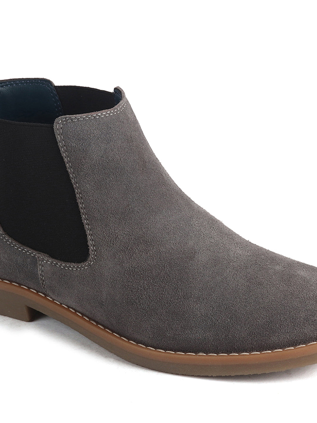 Men Grey Suede Leather High Ankle Slip-On Chelsea Boot with Cushioned Insole|Anti Skid Honey TPR Sole|Shoe for Winter Outfits, Office, Travel, Semi Formal