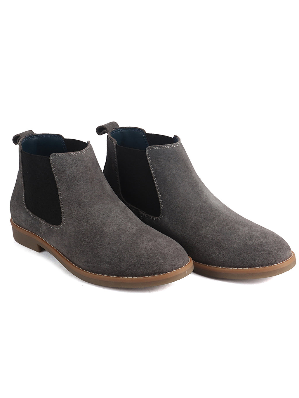 Men Grey Suede Leather High Ankle Slip-On Chelsea Boot with Cushioned Insole|Anti Skid Honey TPR Sole|Shoe for Winter Outfits, Office, Travel, Semi Formal