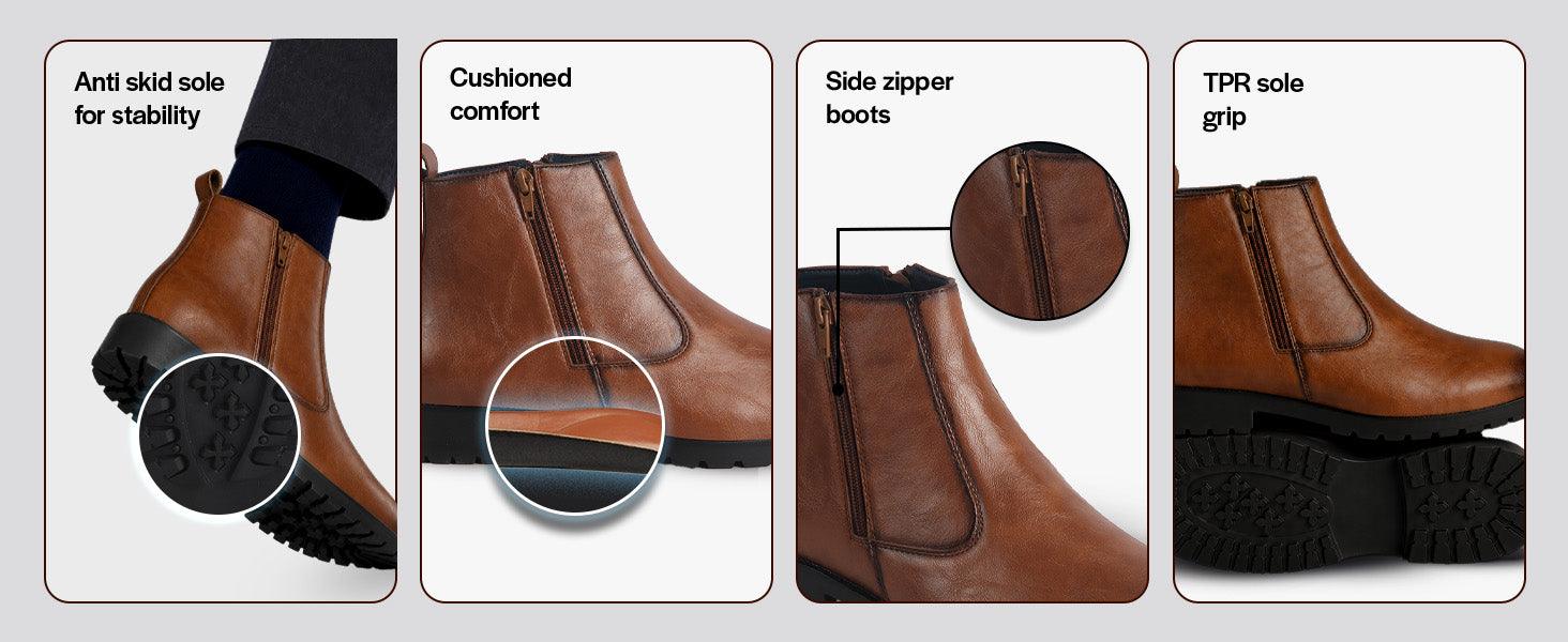Men Black Classic Side Zipper Closure High Ankle Slip On Chelsea Boot with Soft Cushioned Insole|Anti Skid Durable TPR Sole|Shock Absorber Shoe for Winter, Office, Outdoor