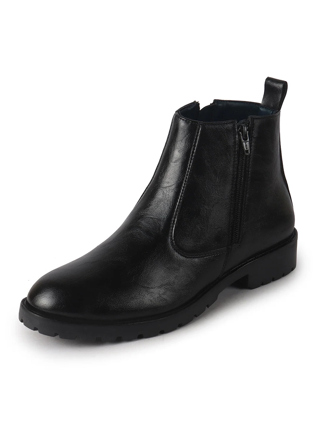 Men Black Classic Side Zipper Closure High Ankle Slip On Chelsea Boot with Soft Cushioned Insole|Anti Skid Durable TPR Sole|Shock Absorber Shoe for Winter, Office, Outdoor