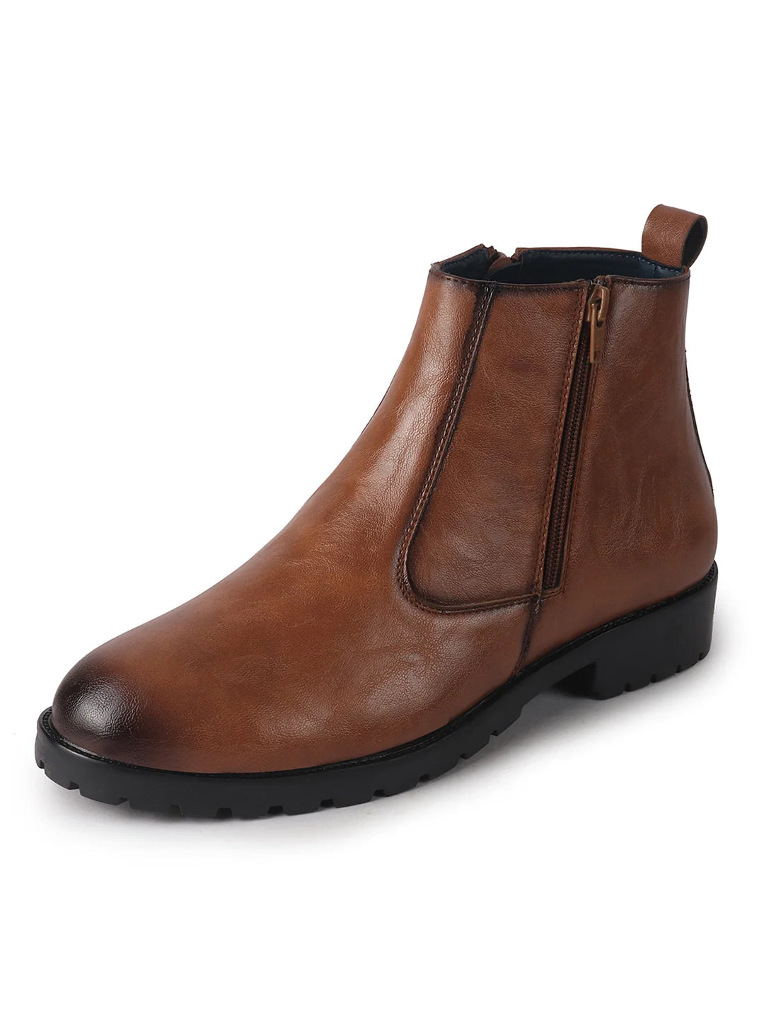 Men Tan Classic Side Zipper Closure High Ankle Slip On Chelsea Boot with Soft Cushioned Insole|Anti Skid Durable TPR Sole|Shock Absorber Shoe for Winter, Office, Outdoor