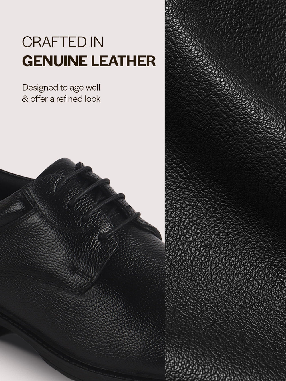 Official FAUSTO close-up of black genuine leather grain texture