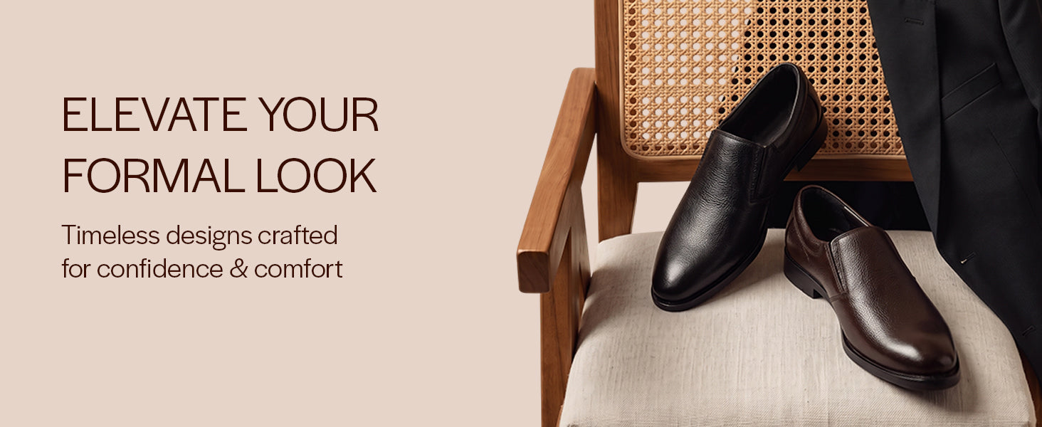 Men Brown Genuine Leather Upper Side Elastic Formal Pull On Shoe For Office, Meetings|Anti Skid Sole, Memory Cushioned Insole|Wedding, Event Slip On Shoe