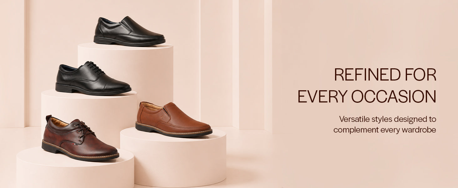 Men Brown Genuine Leather Upper Side Elastic Formal Pull On Shoe For Office, Meetings|Anti Skid Sole, Memory Cushioned Insole|Wedding, Event Slip On Shoe