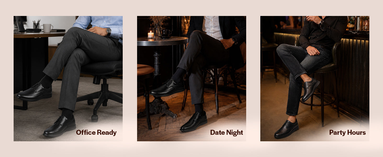 Men Black Genuine Leather Textured Office Formal Lace Up Derby Shoes|Soft Inner Lining, Memory Cushioned Insole|Flatform Anti Skid Sole Shoe for Wedding, Event, Party