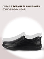 Men Black Formal Slip On Shoe with Cushioned Footpad Comfort Insole|Lightweight All Day Long Pull On Loafer for Meetings, Office, Dress|Anti Skid Sole