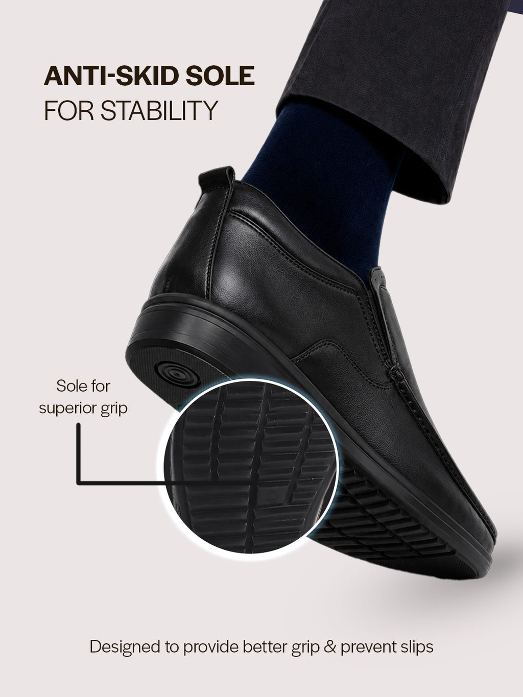 Men Black Formal Slip On Shoe with Cushioned Footpad Comfort Insole|Lightweight All Day Long Pull On Loafer for Meetings, Office, Dress|Anti Skid Sole