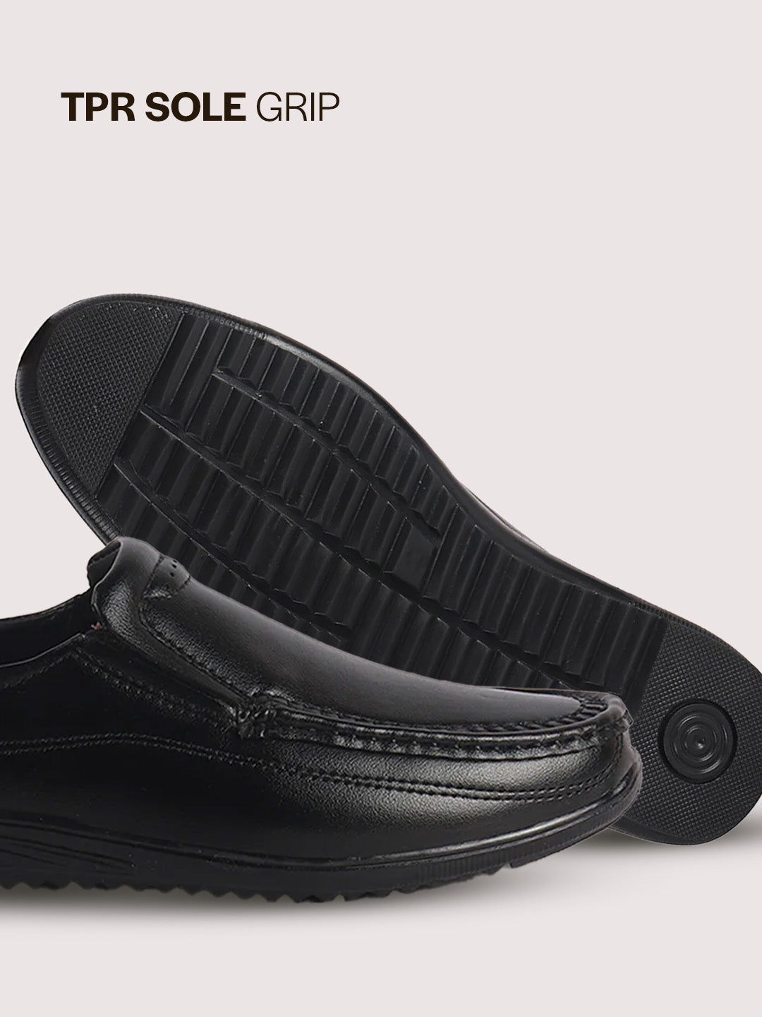 Men Black Formal Slip On Shoe with Cushioned Footpad Comfort Insole|Lightweight All Day Long Pull On Loafer for Meetings, Office, Dress|Anti Skid Sole