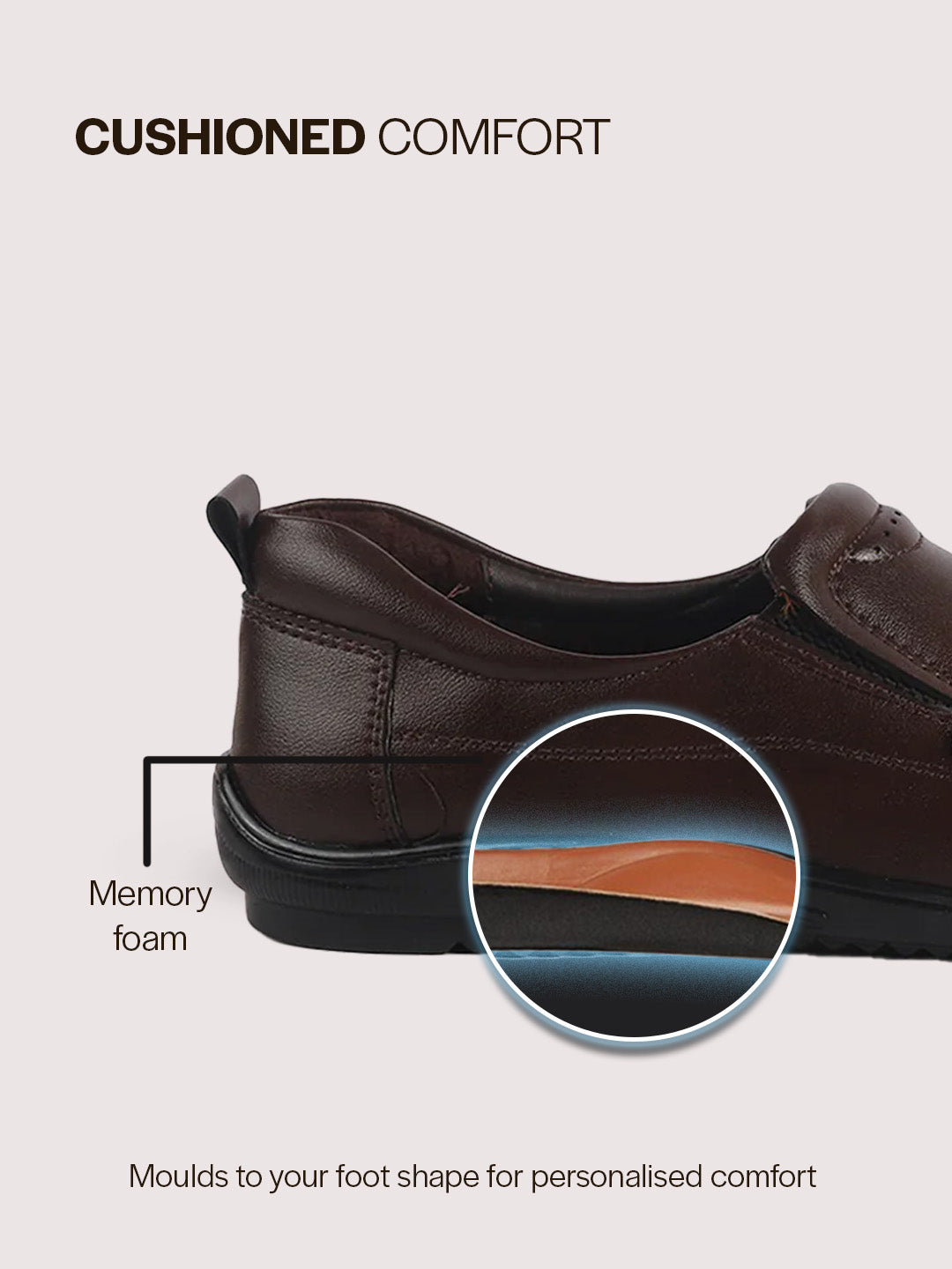 Men Brown Formal Slip On Shoe with Cushioned Footpad Comfort Insole|Lightweight All Day Long Pull On Loafer for Meetings, Office, Dress|Anti Skid Sole