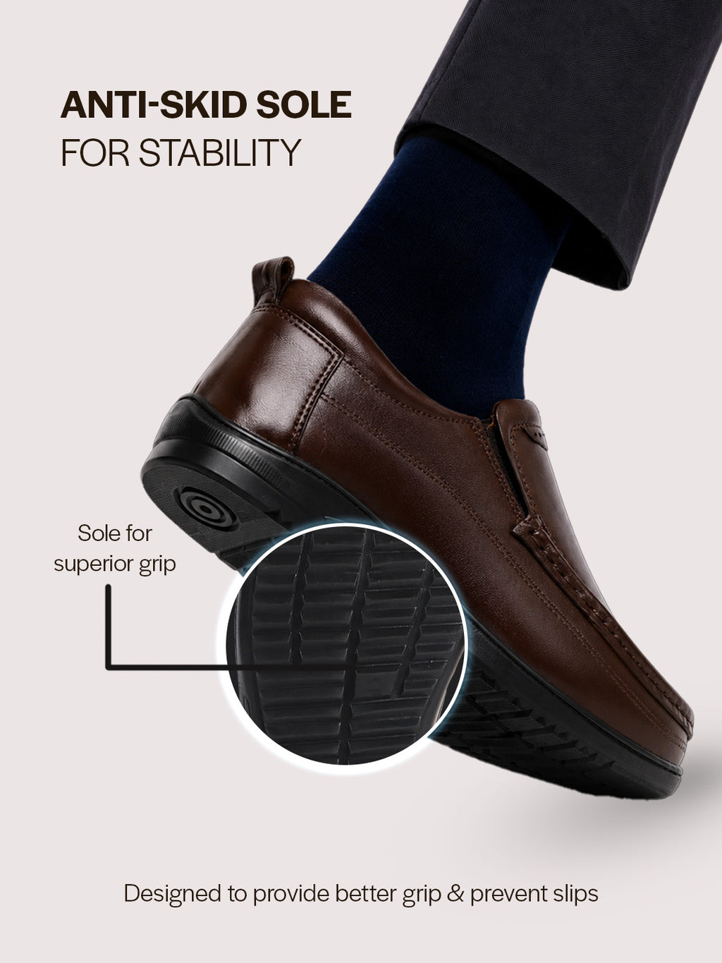 Men Brown Formal Slip On Shoe with Cushioned Footpad Comfort Insole|Lightweight All Day Long Pull On Loafer for Meetings, Office, Dress|Anti Skid Sole