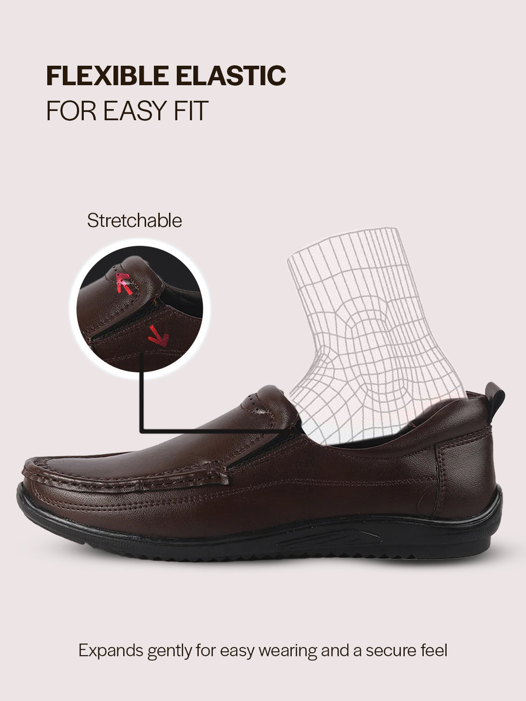 Men Brown Formal Slip On Shoe with Cushioned Footpad Comfort Insole|Lightweight All Day Long Pull On Loafer for Meetings, Office, Dress|Anti Skid Sole