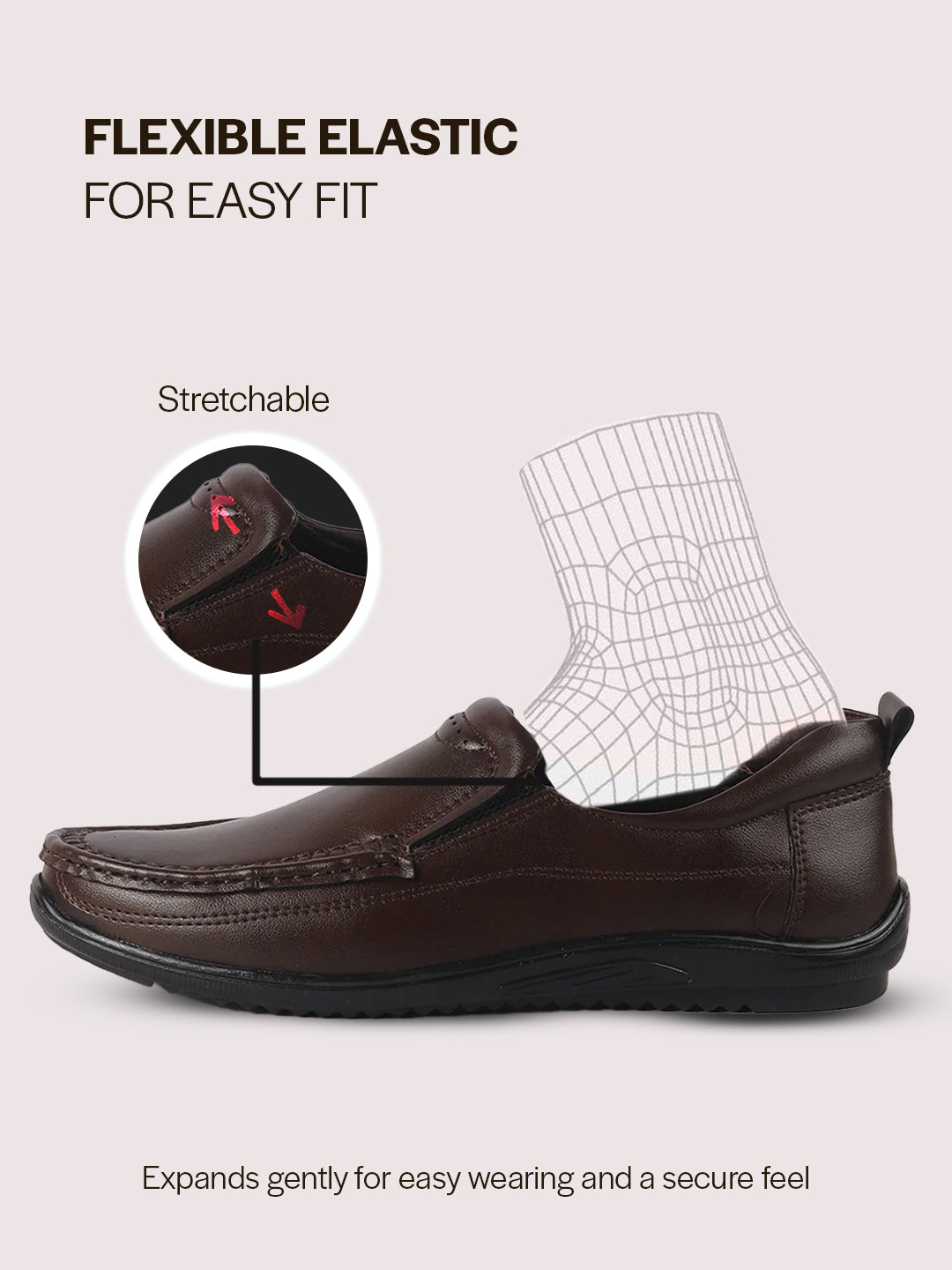 Men Brown Formal Slip On Shoe with Cushioned Footpad Comfort Insole|Lightweight All Day Long Pull On Loafer for Meetings, Office, Dress|Anti Skid Sole