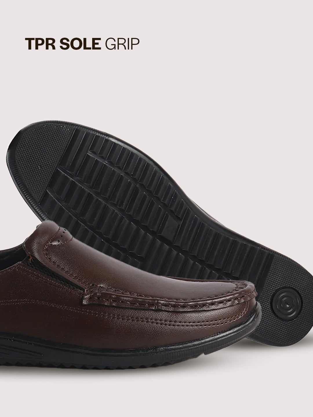 Men Brown Formal Slip On Shoe with Cushioned Footpad Comfort Insole|Lightweight All Day Long Pull On Loafer for Meetings, Office, Dress|Anti Skid Sole