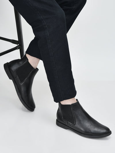 men black high ankle slip on outdoor fashion winter chelsea boots