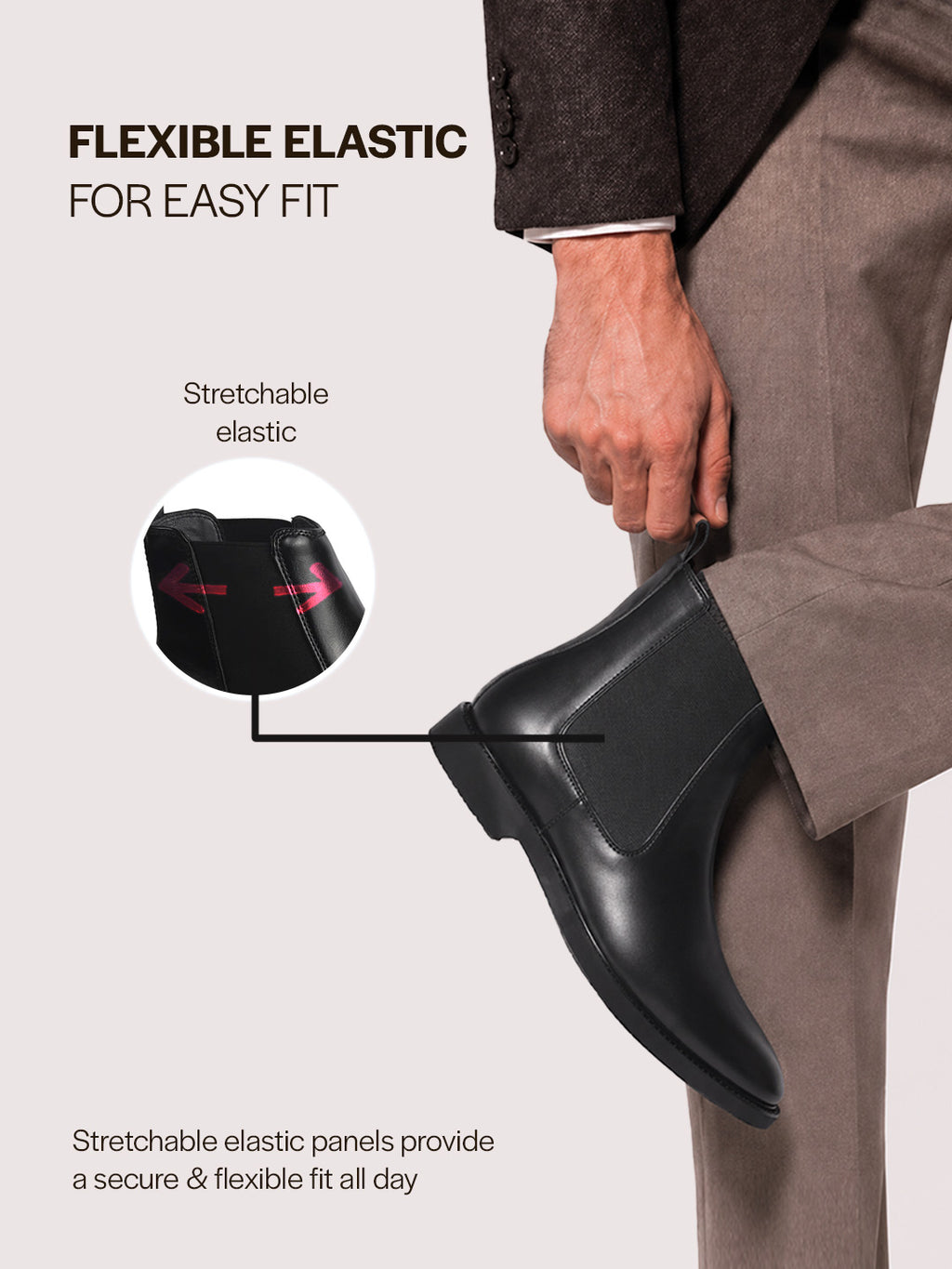 Men Black High Ankle Slip On Outdoor Fashion Winter Chelsea Boots