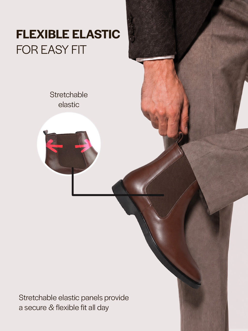 Men Brown High Ankle Slip On Outdoor Fashion Winter Chelsea Boots