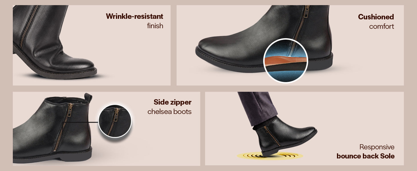 Men Black High Ankle Zipper Closure Fashion Trend Classic Work Boots