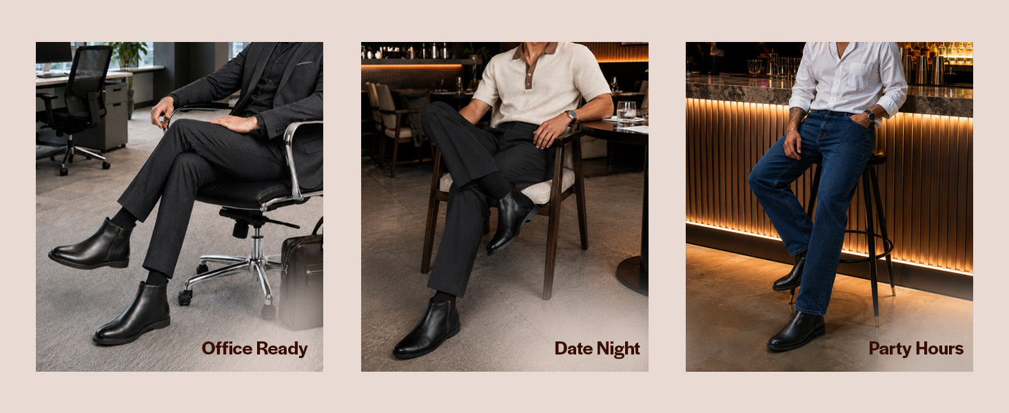 Men Black High Ankle Zipper Closure Fashion Trend Classic Work Boots