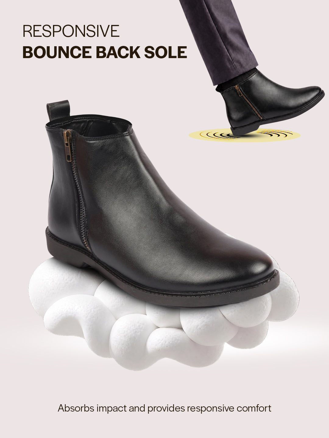 Men Black High Ankle Zipper Closure Fashion Trend Classic Work Boots