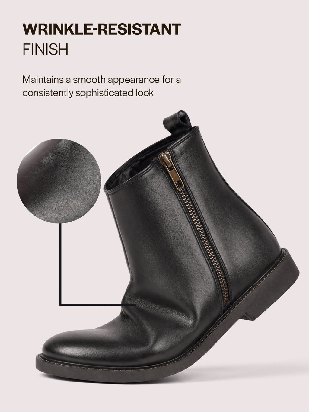Men Black High Ankle Zipper Closure Fashion Trend Classic Work Boots