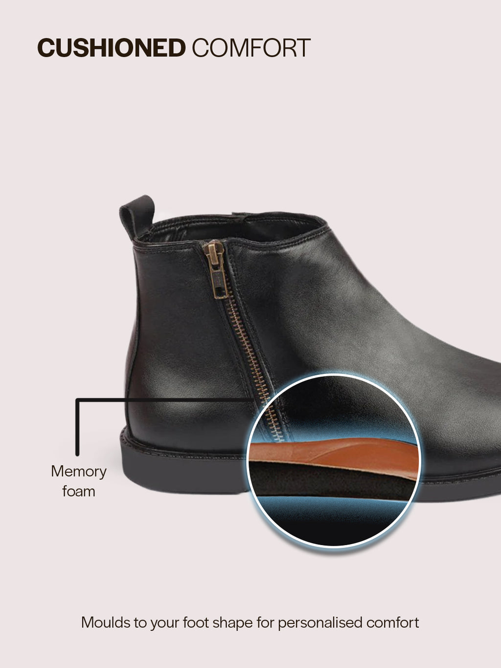 Men Black High Ankle Zipper Closure Fashion Trend Classic Work Boots