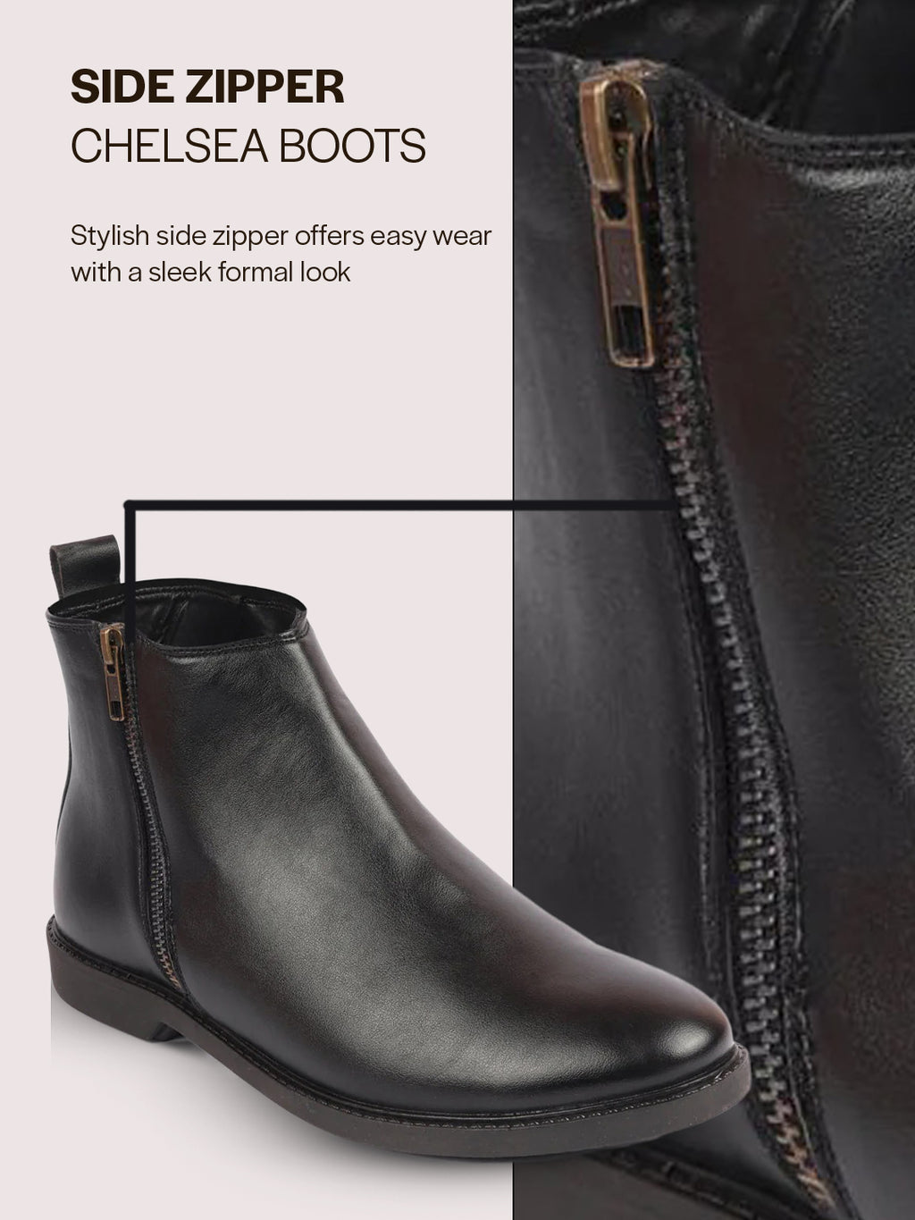 Men Black High Ankle Zipper Closure Fashion Trend Classic Work Boots