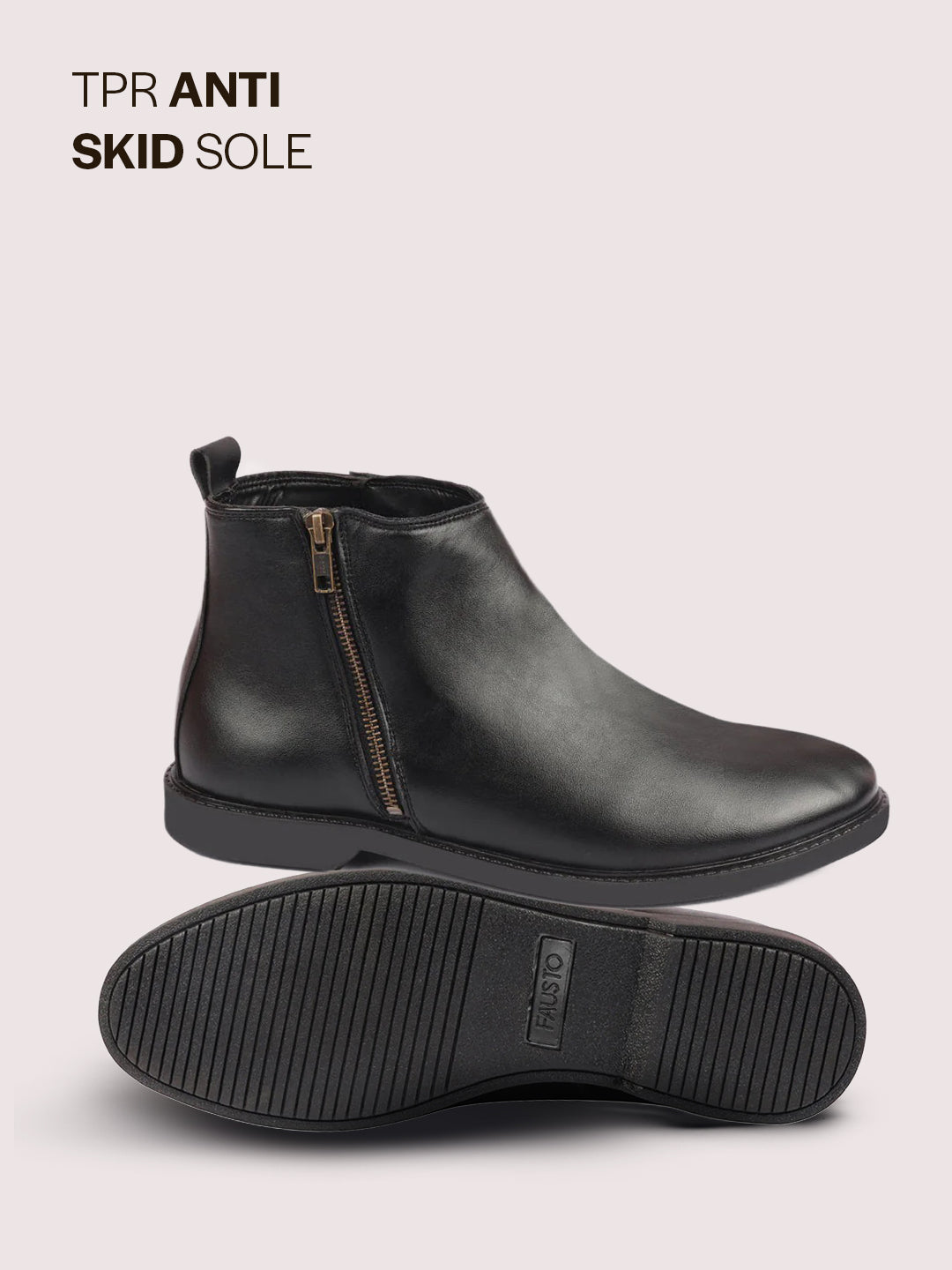 Men Black High Ankle Zipper Closure Fashion Trend Classic Work Boots