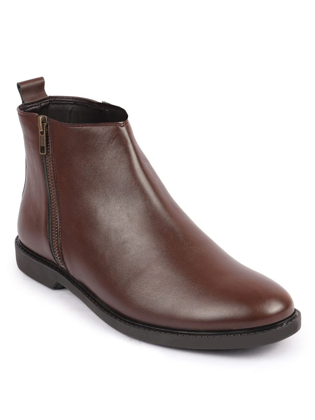 men brown high ankle zipper closure fashion trend classic work boots