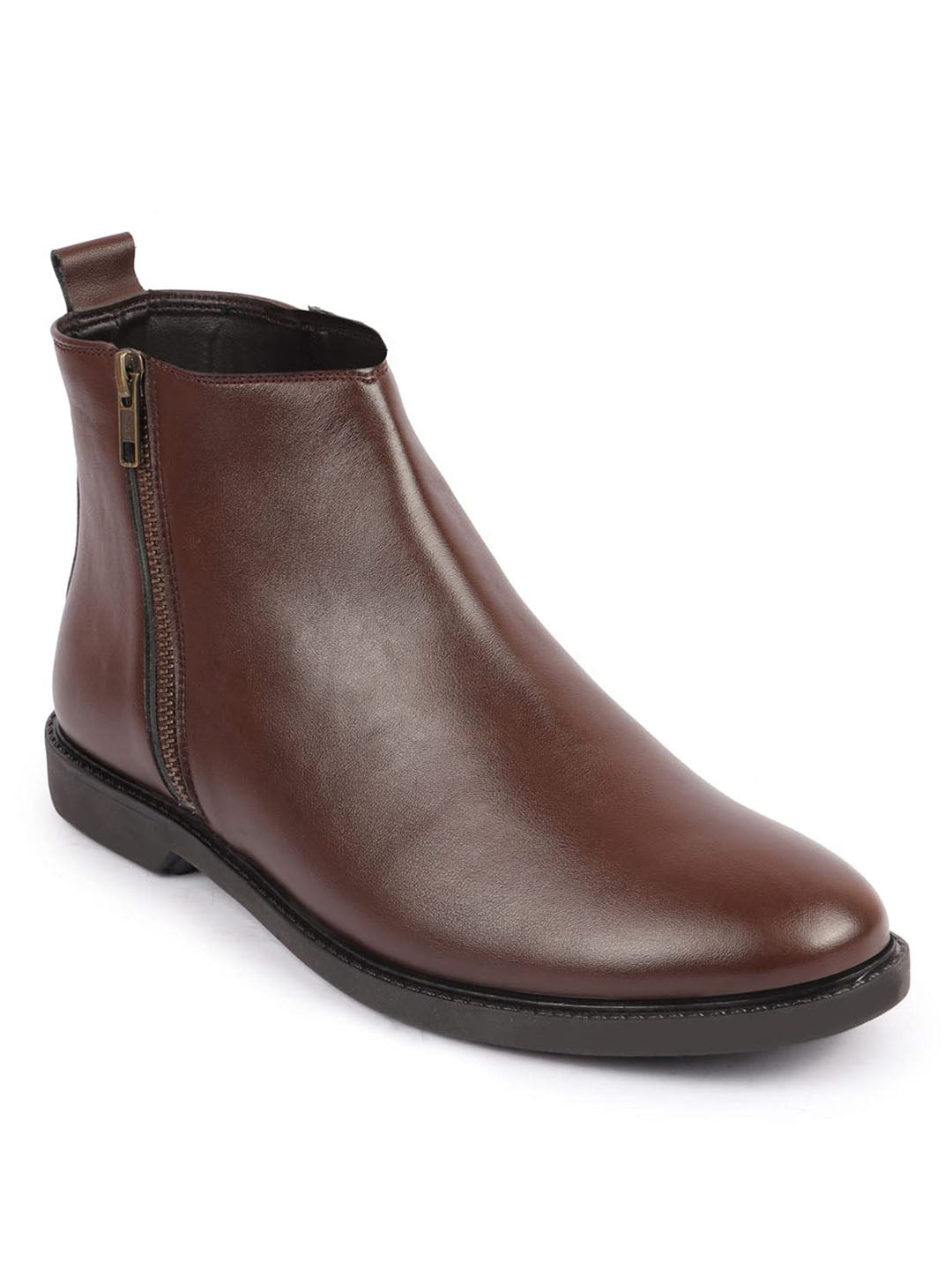 men brown high ankle zipper closure fashion trend classic work boots