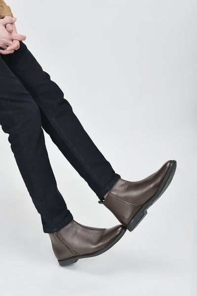 Men Brown High Ankle Zipper Closure Fashion Trend Classic Work Boots