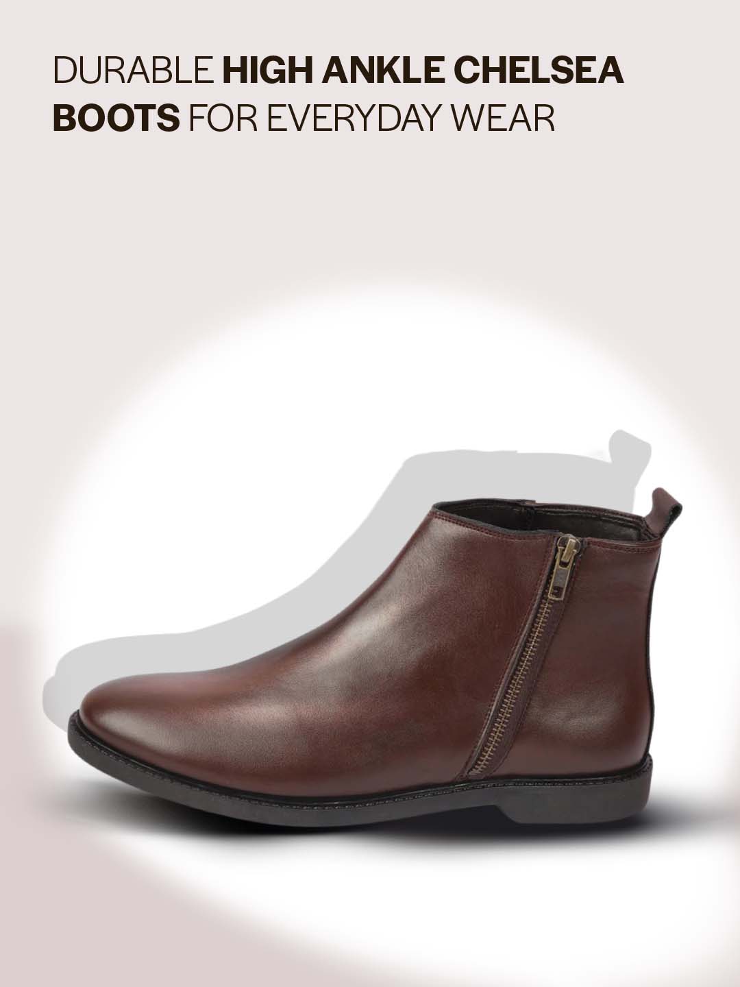 Men Brown High Ankle Zipper Closure Fashion Trend Classic Work Boots