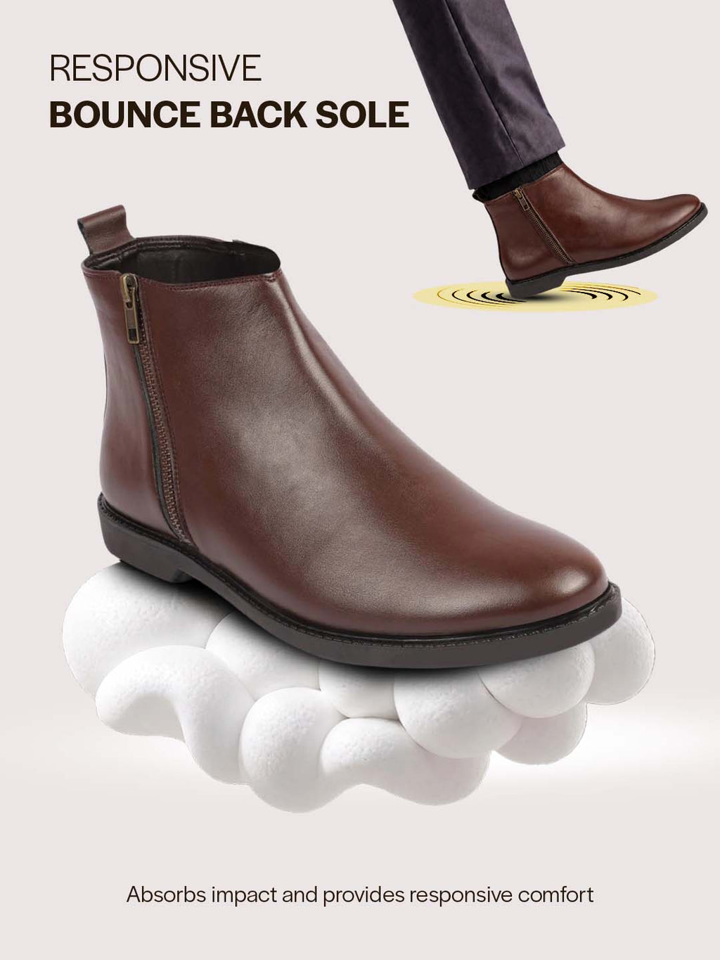 Men Brown High Ankle Zipper Closure Fashion Trend Classic Work Boots