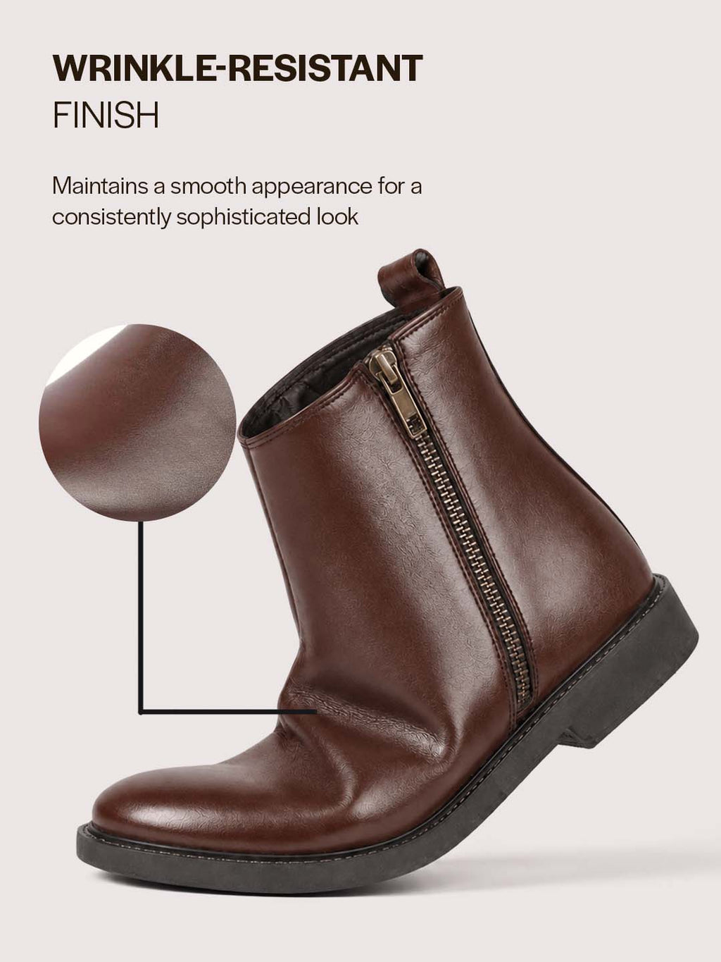 Men Brown High Ankle Zipper Closure Fashion Trend Classic Work Boots