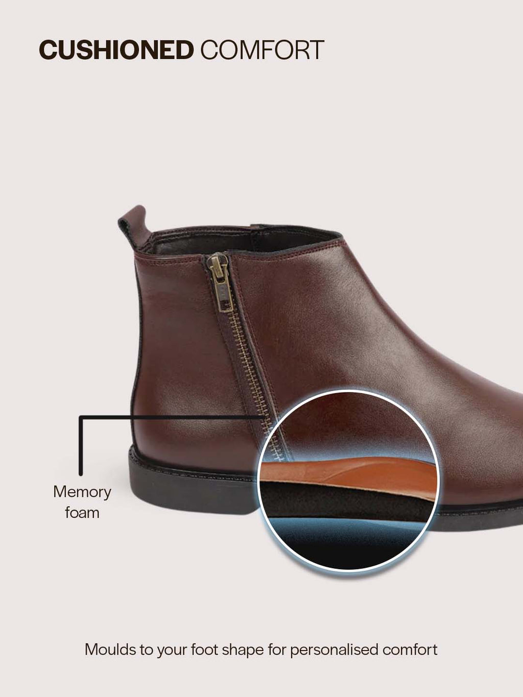 Men Brown High Ankle Zipper Closure Fashion Trend Classic Work Boots