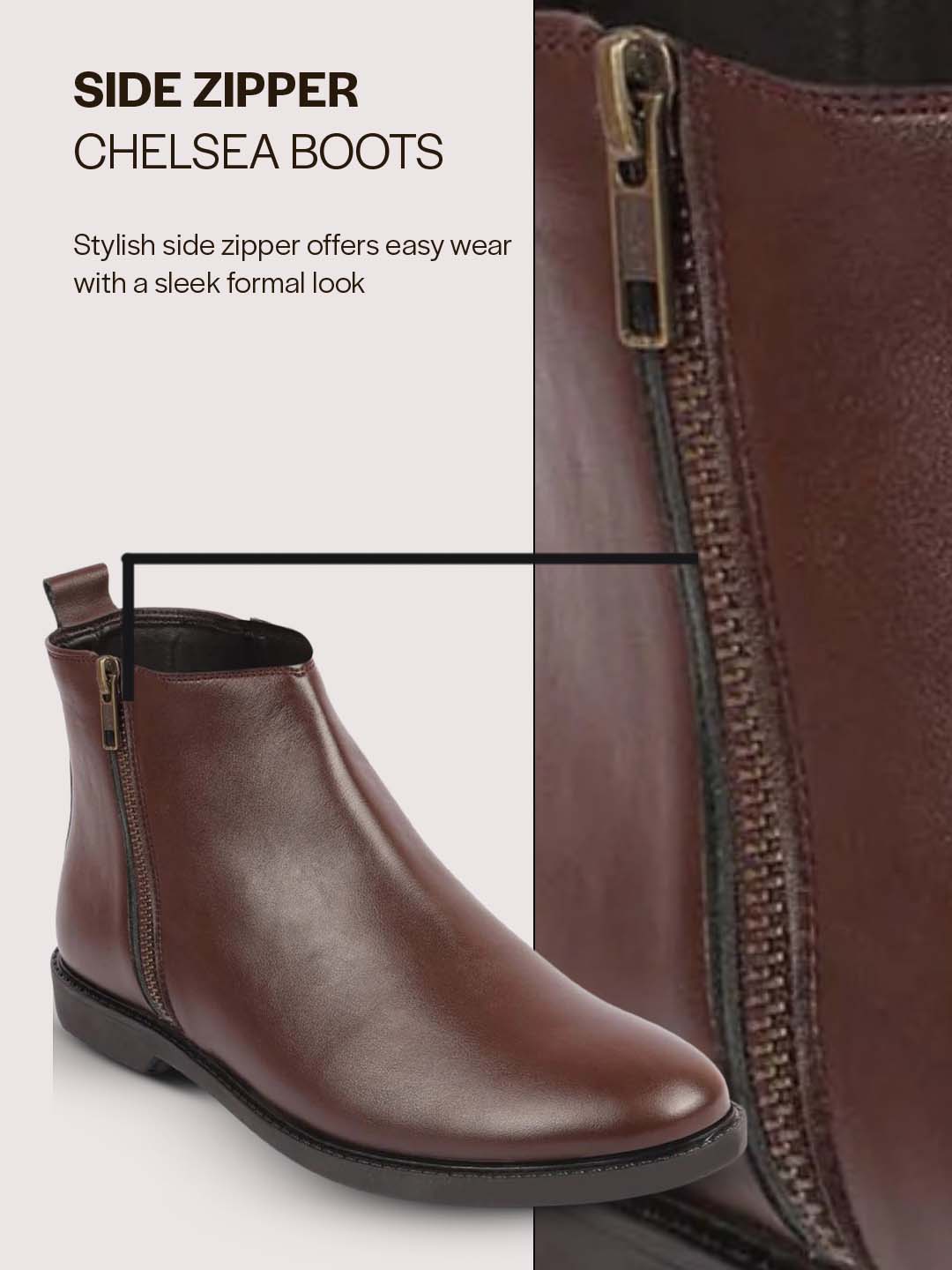 Men Brown High Ankle Zipper Closure Fashion Trend Classic Work Boots
