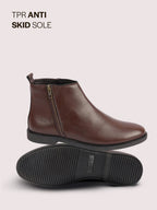 Men Brown High Ankle Zipper Closure Fashion Trend Classic Work Boots