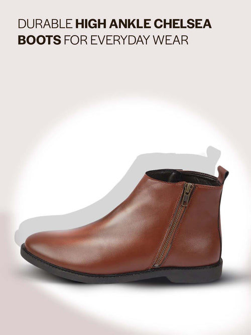 Men Tan High Ankle Zipper Closure Fashion Trend Classic Work Boots