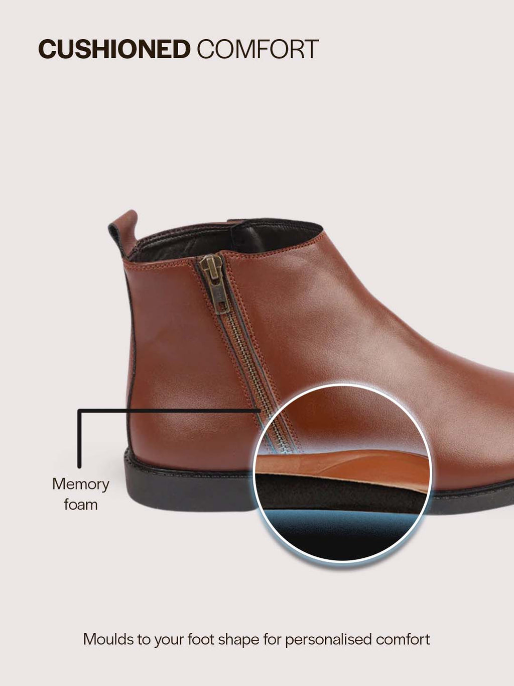 Men Tan High Ankle Zipper Closure Fashion Trend Classic Work Boots