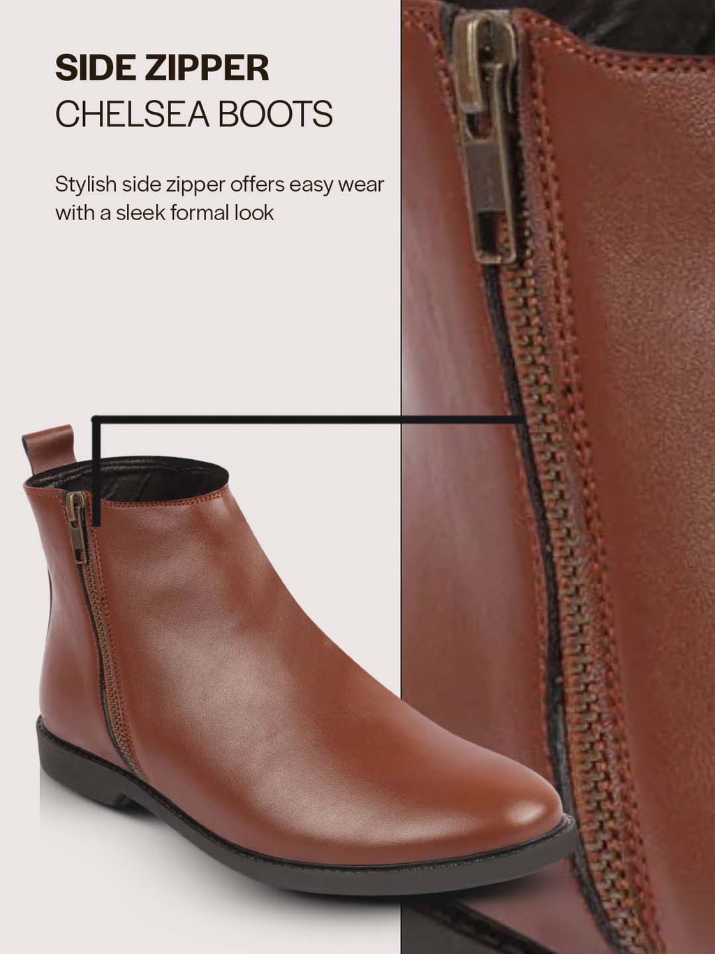 Men Tan High Ankle Zipper Closure Fashion Trend Classic Work Boots