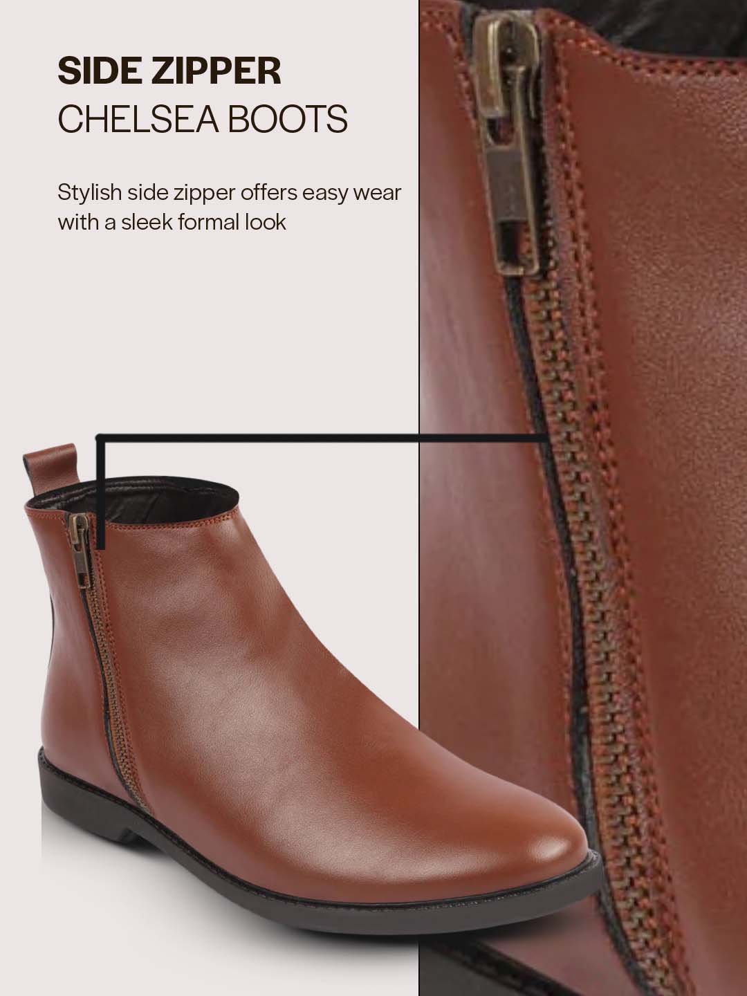 Men Tan High Ankle Zipper Closure Fashion Trend Classic Work Boots