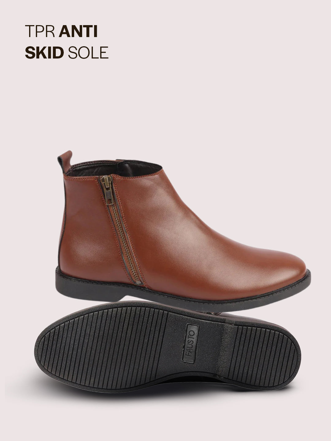 Men Tan High Ankle Zipper Closure Fashion Trend Classic Work Boots