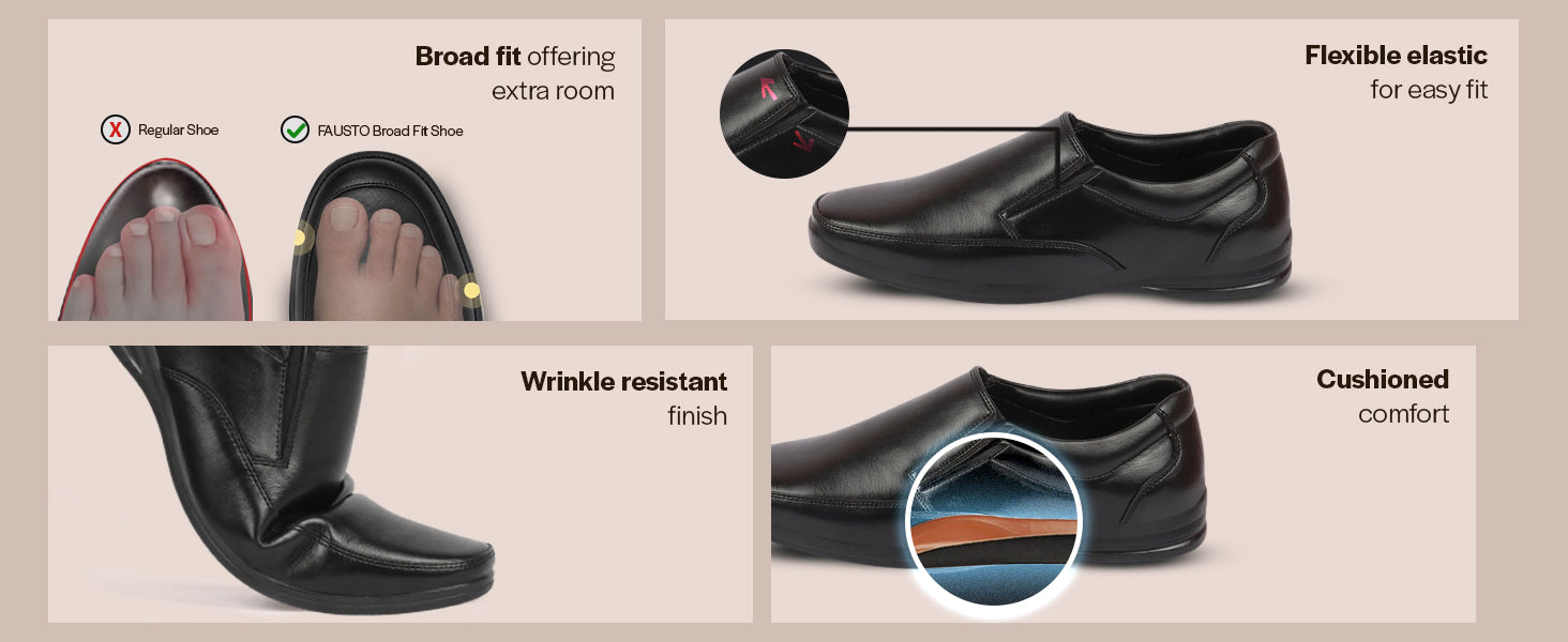 Men Brown Formal Office Dress Comfort Broad Feet Slip On Shoes