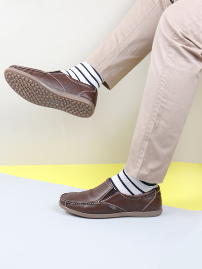Men Brown Side Stitched Casual Comfort Slip On Loafer Shoes