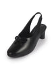 FAUSTO Women Black Classic Formal Front Bow Block Heel Pumps for Party, Office, Casual | Padded Soft-Insole Footbed | Closed Toe Anti Skid Sole Slingback Sandals for All Day Long