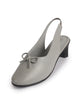 FAUSTO Women Grey Classic Formal Front Bow Block Heel Pumps for Party, Office, Casual | Padded Soft-Insole Footbed | Closed Toe Anti Skid Sole Slingback Sandals for All Day Long