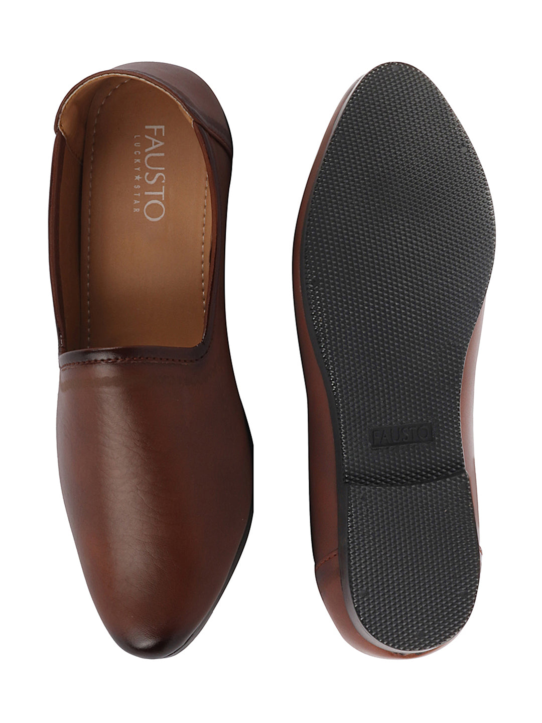 Shop Men Tan Ethnic Slip-On Lightweight Jutis & Mojaris Online.