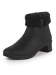 Women Black High Ankle Flared Heel Side Zipper Winter Classic Fur Boots|Outdoor|Work