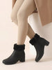 Women Black High Ankle Flared Heel Side Zipper Winter Classic Fur Boots|Outdoor Boots|Work Boot