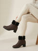 Women Brown High Ankle Flared Heel Side Zipper Winter Classic Fur Boots|Outdoor Boots|Work Boot